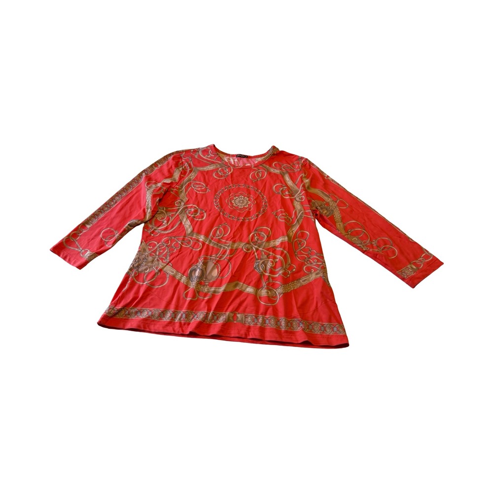 J.McLaughlin Womens XL Red Equestrian‎ Chain Print Long Sleeve Stretch Top